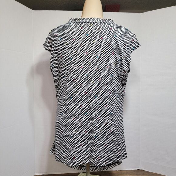Worthington No Sleeve B&W Dots Blouse Cowl Neck - Size Petite Medium - Picture 4 of 7